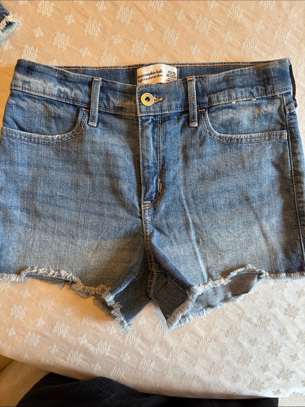 abercrombie kids Light Blue Denim Frayed Hem Shorts